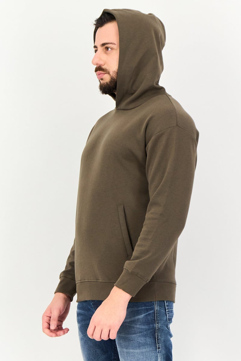 Algspar Men Plain Long Sleeve Hoodie, Olive - Image 2