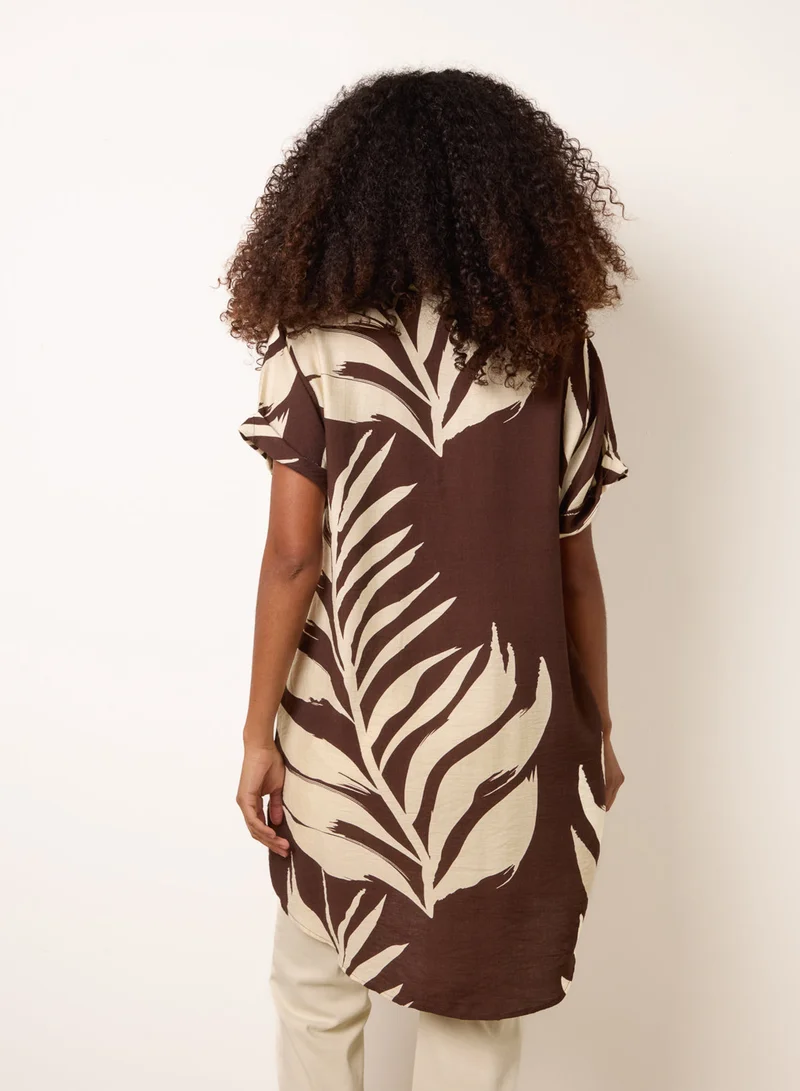 بلو فانيلا Palm Print Tunic Top