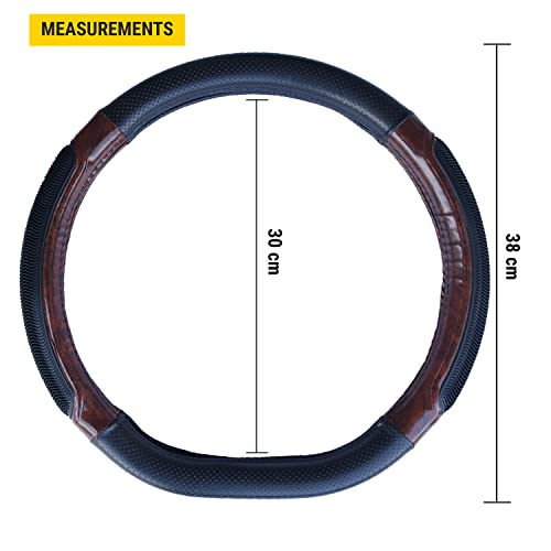 NIKAVI Luxury Steering Wheel Cover - Black Color | Size - Medium | Diameter 38 cm | D-Type | Car Steering Wheel Protector, Anti-Slip, Elegant Leather Finish Grip Cover for Flat Bottom Wheels - Image 3