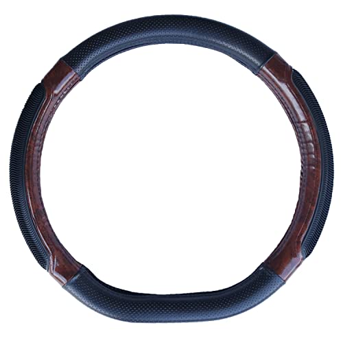 NIKAVI Luxury Steering Wheel Cover - Black Color | Size - Medium | Diameter 38 cm | D-Type | Car Steering Wheel Protector, Anti-Slip, Elegant Leather Finish Grip Cover for Flat Bottom Wheels - Image 2