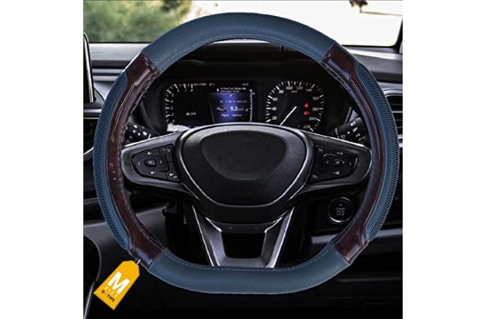 NIKAVI Luxury Steering Wheel Cover - Black Color | Size - Medium | Diameter 38 cm | D-Type | Car Steering Wheel Protector, Anti-Slip, Elegant Leather Finish Grip Cover for Flat Bottom Wheels - Image 1