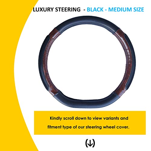 NIKAVI Luxury Steering Wheel Cover - Black Color | Size - Medium | Diameter 38 cm | D-Type | Car Steering Wheel Protector, Anti-Slip, Elegant Leather Finish Grip Cover for Flat Bottom Wheels - Image 4