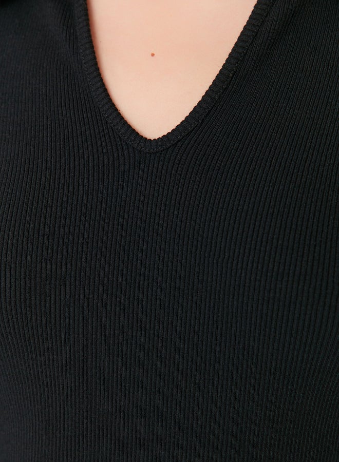 trendyol Black Fitted Polo Neck Mini Ribbed Stretchy Knitted Dress TWOAW23EL01400 - Image 3