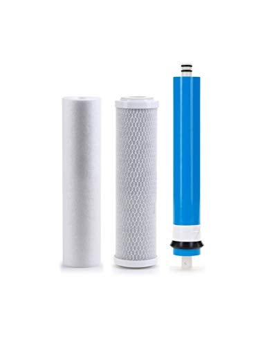 CFS – 3 Pack Replacement Water Filter Set includes Sediment, Carbon Block Cartridges & 100 GPD Membrane Compatible with Hydro Logic Stealth RO100 Models – Removes Bad Taste & Odor – 1 Micron - Image 1