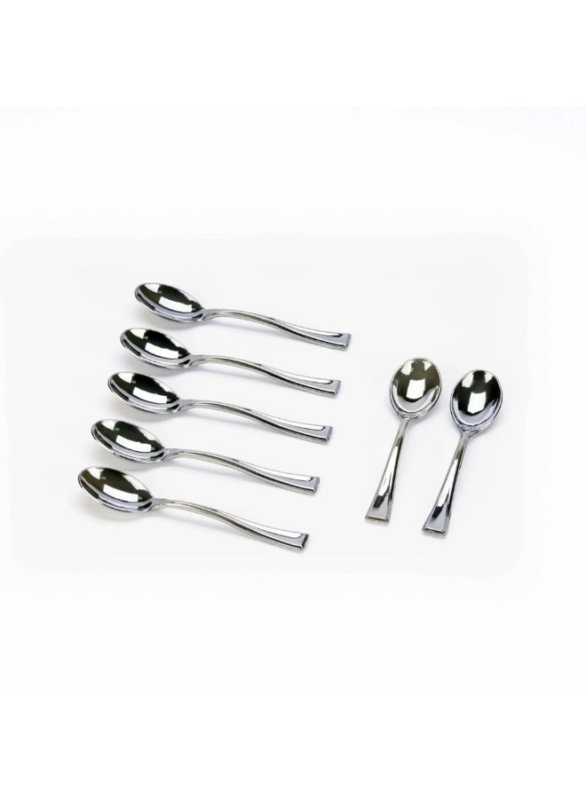 IDEAL PACK Silver Plastic Spoons – 100PCS Heavy Duty Disposable Cutlery Set, Elegant Metallic Look Flatware for Parties, Weddings, Catering, Events & Everyday Use - Image 2
