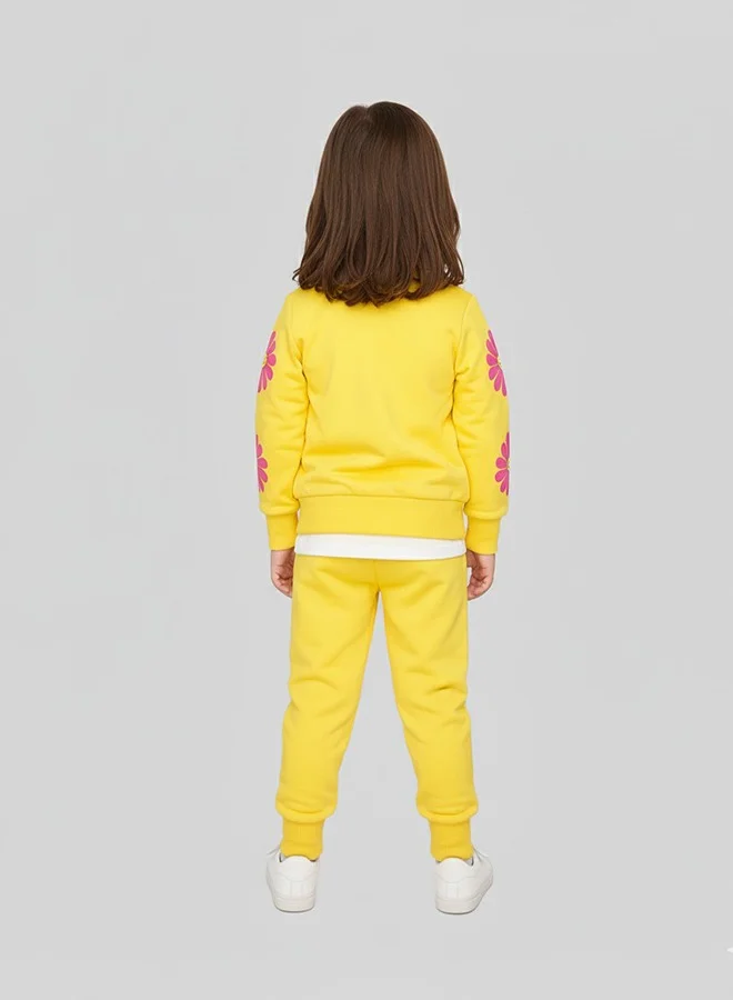 babyqlo Yellow Daisy Print Tracksuit Set For Girls