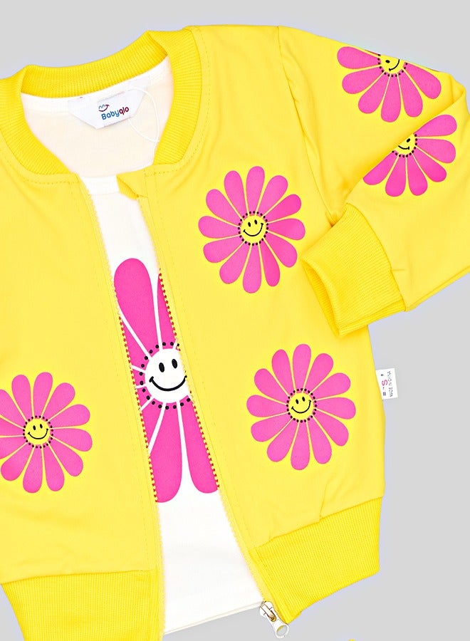 babyqlo Yellow Daisy Print Tracksuit Set For Girls - Image 3
