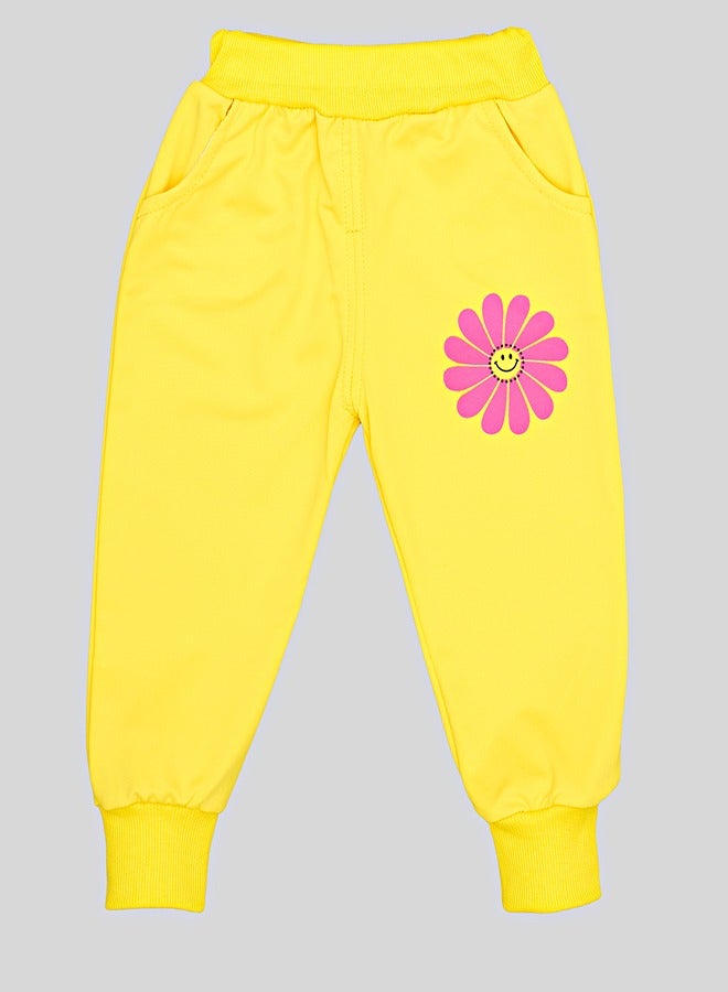 babyqlo Yellow Daisy Print Tracksuit Set For Girls - Image 4