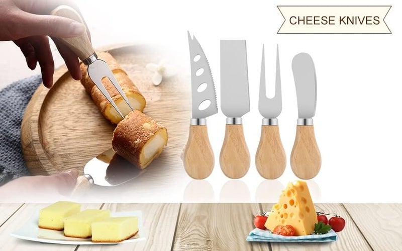 IKTU 4 PCS Cheese Knife Set, Premium Stainless Steel Cheese Slicer and Cutter Collection with Wooden Handle - Image 3