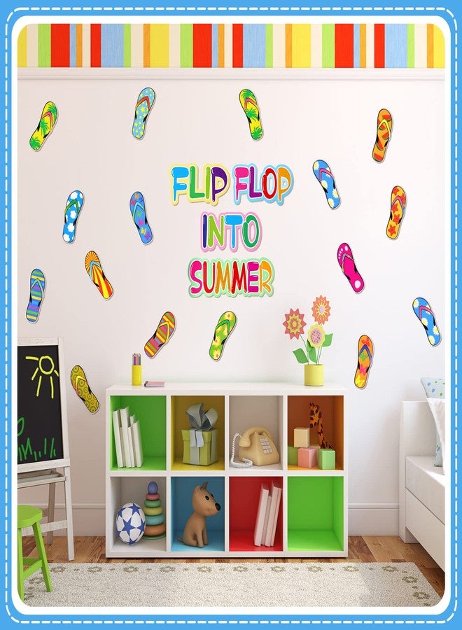 Teling 74 Pcs Flip Flop Summer Bulletin Board Decorations Flip Flop Beach Cutouts May Tropical Hawaiian Theme Decor Pool Party Cutouts with Glue Point Dots for Classroom School Office Wall(Simple) - Image 5