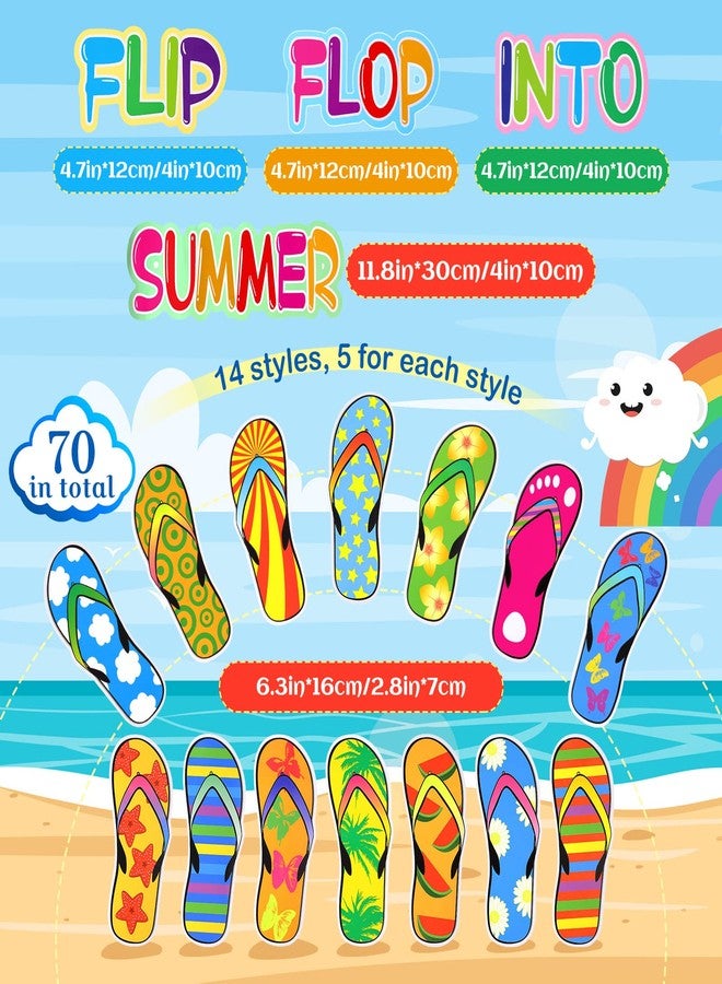 Teling 74 Pcs Flip Flop Summer Bulletin Board Decorations Flip Flop Beach Cutouts May Tropical Hawaiian Theme Decor Pool Party Cutouts with Glue Point Dots for Classroom School Office Wall(Simple) - Image 2