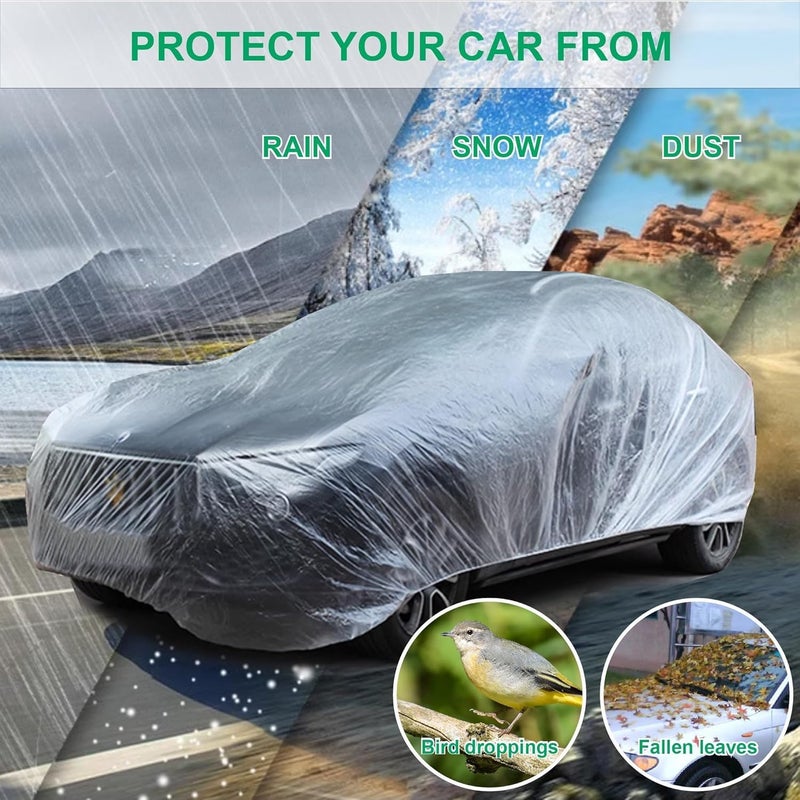 CANWUPON 4 Pack Universal Disposable Car Covers - Waterproof Plastic Car Cover for Automobiles - Universal Vehicle Cover with Elastic Band for Sedan Outdoor Snow Rain Weather, (Size L 4Pack) Diverse application fit - Image 3