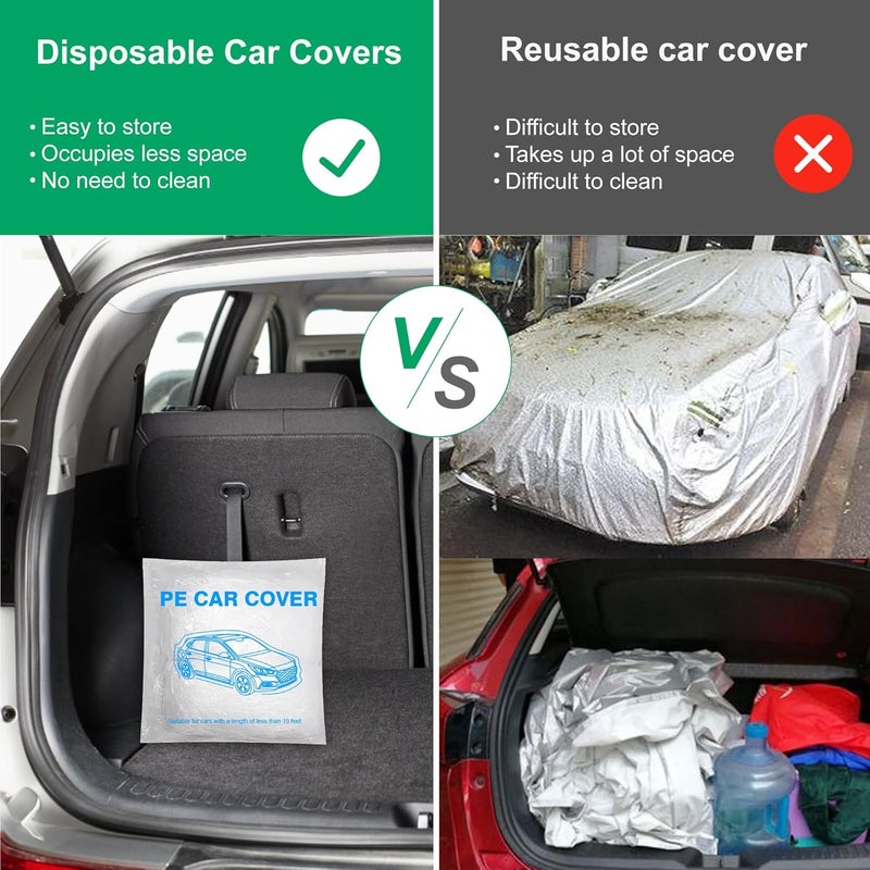 CANWUPON 4 Pack Universal Disposable Car Covers - Waterproof Plastic Car Cover for Automobiles - Universal Vehicle Cover with Elastic Band for Sedan Outdoor Snow Rain Weather, (Size L 4Pack) Diverse application fit - Image 2