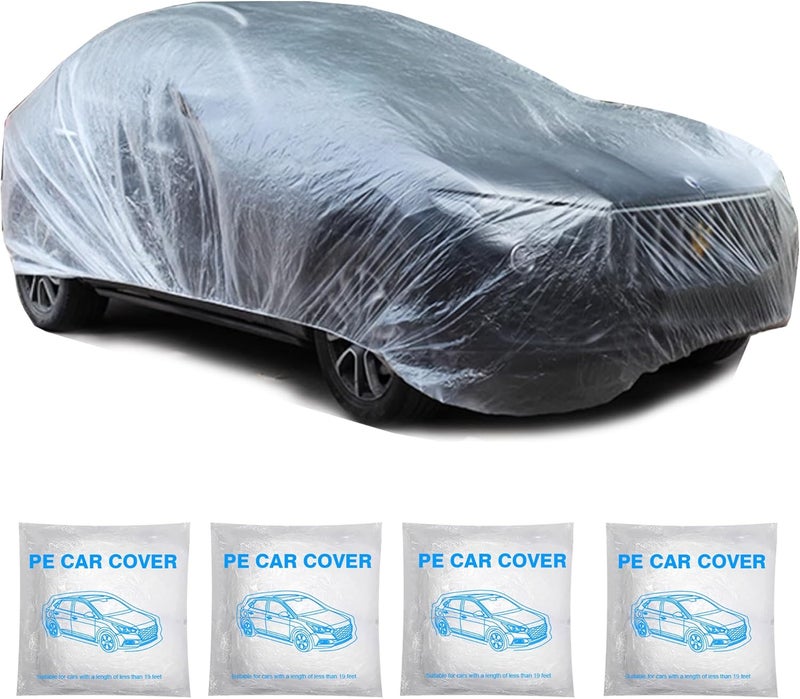 CANWUPON 4 Pack Universal Disposable Car Covers - Waterproof Plastic Car Cover for Automobiles - Universal Vehicle Cover with Elastic Band for Sedan Outdoor Snow Rain Weather, (Size L 4Pack) Diverse application fit - Image 1
