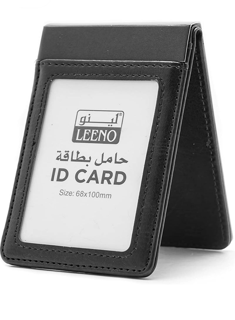 LEENO Leeno ID card leather, 68x100mm, black, vertical - Image 1