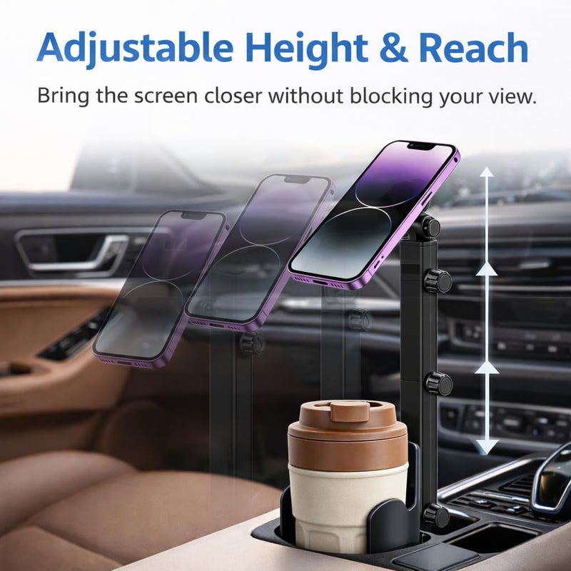 Magnetic Cup Holder Phone Mount for Car - Adjustable Long Arm, MagSafe Compatible - Image 4