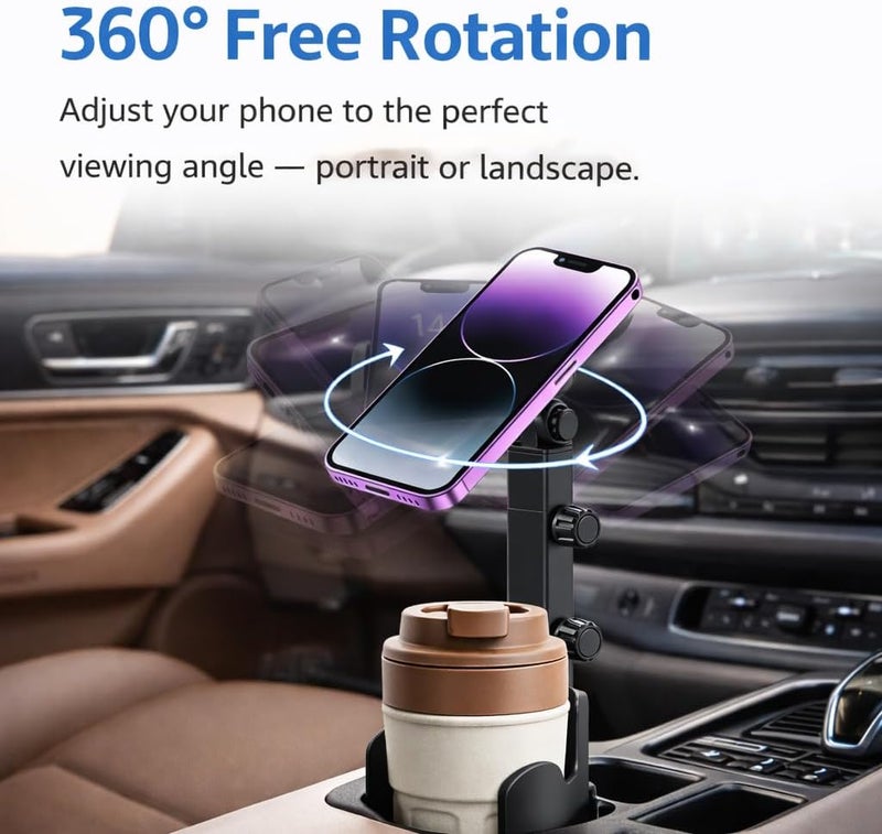 Magnetic Cup Holder Phone Mount for Car - Adjustable Long Arm, MagSafe Compatible - Image 3