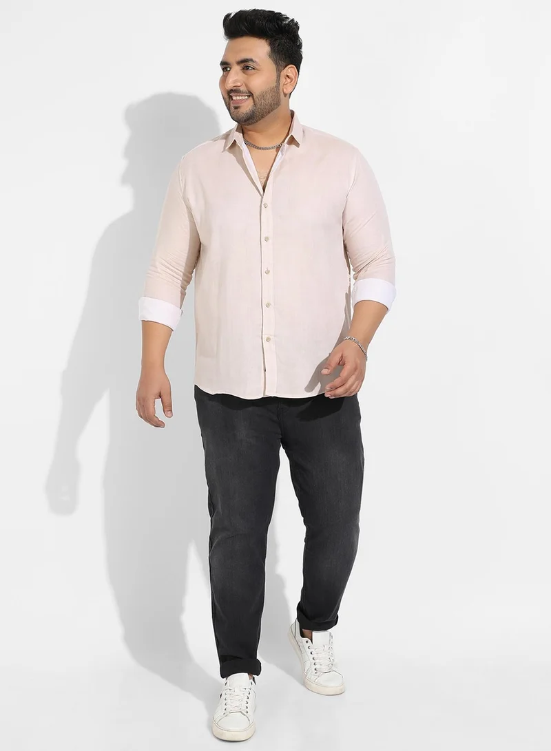 Instafab Plus  Instafab Plus Men's Beige Basic Oxford Shirt For Casual Wear | Spread Collar | Long Sleeve | Button Closure | Cotton Shirts Crafted With Comfort Fit For Everyday Wear for Men | Best Price UAE