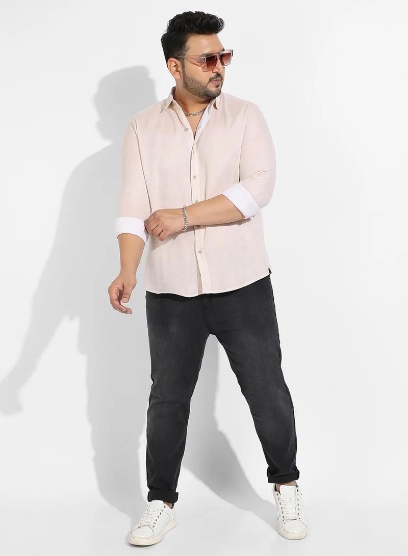 Instafab Plus  Instafab Plus Men's Beige Basic Oxford Shirt For Casual Wear | Spread Collar | Long Sleeve | Button Closure | Cotton Shirts Crafted With Comfort Fit For Everyday Wear for Men | Best Price UAE