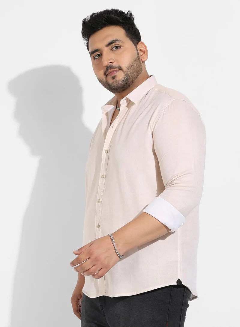 Instafab Plus  Instafab Plus Men's Beige Basic Oxford Shirt For Casual Wear | Spread Collar | Long Sleeve | Button Closure | Cotton Shirts Crafted With Comfort Fit For Everyday Wear for Men | Best Price UAE