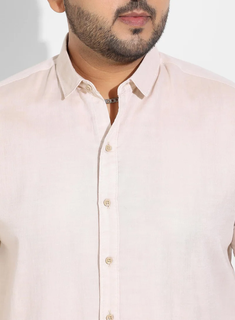 Instafab Plus  Instafab Plus Men's Beige Basic Oxford Shirt For Casual Wear | Spread Collar | Long Sleeve | Button Closure | Cotton Shirts Crafted With Comfort Fit For Everyday Wear for Men | Best Price UAE