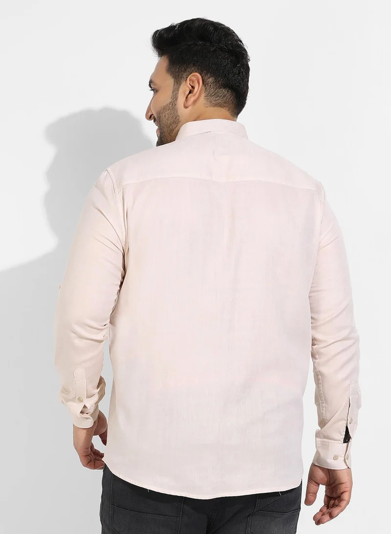 Instafab Plus  Instafab Plus Men's Beige Basic Oxford Shirt For Casual Wear | Spread Collar | Long Sleeve | Button Closure | Cotton Shirts Crafted With Comfort Fit For Everyday Wear for Men | Best Price UAE