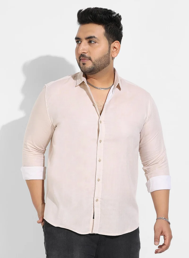 Instafab Plus Instafab Plus Men's Beige Basic Oxford Shirt For Casual Wear | Spread Collar | Long Sleeve | Button Closure | Cotton Shirts Crafted With Comfort Fit For Everyday Wear