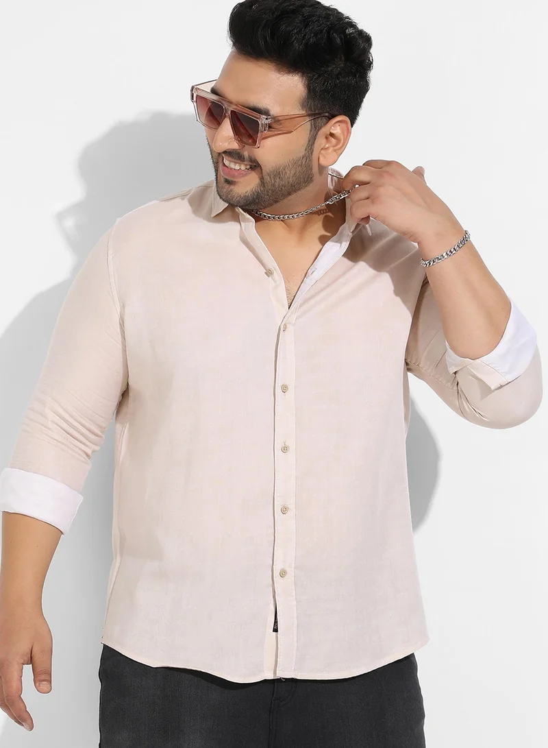 Instafab Plus Instafab Plus Men's Beige Basic Oxford Shirt For Casual Wear | Spread Collar | Long Sleeve | Button Closure | Cotton Shirts Crafted With Comfort Fit For Everyday Wear