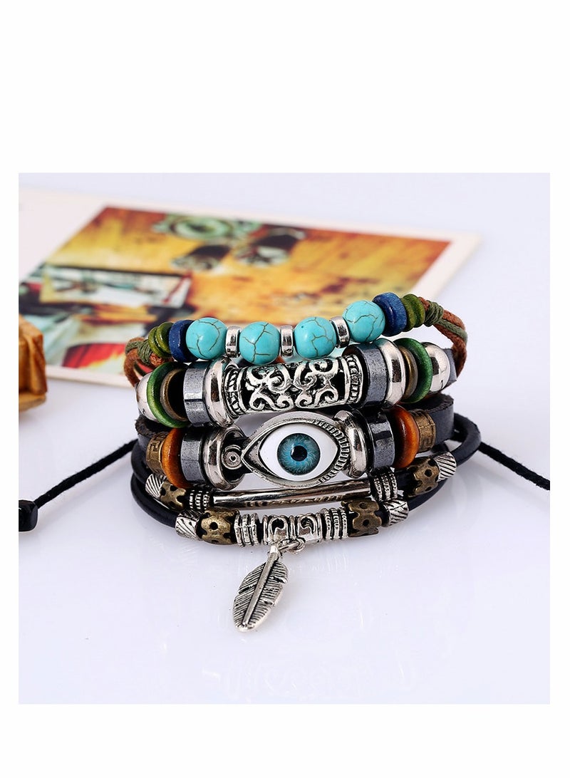 KASTWAVE Evil Eye Bracelet, Vintage Boho Chic Evil Eye for Women Men, Vintage Multilayer Adjustable Rope Beaded String Bracelets Handmade Braid Knot Jewelry, Leather Bracelets For Men Boys - Image 1