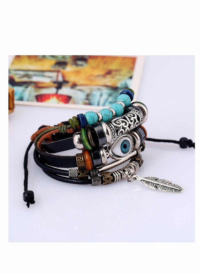 KASTWAVE Evil Eye Bracelet, Vintage Boho Chic Evil Eye for Women Men, Vintage Multilayer Adjustable Rope Beaded String Bracelets Handmade Braid Knot Jewelry, Leather Bracelets For Men Boys - Image 4