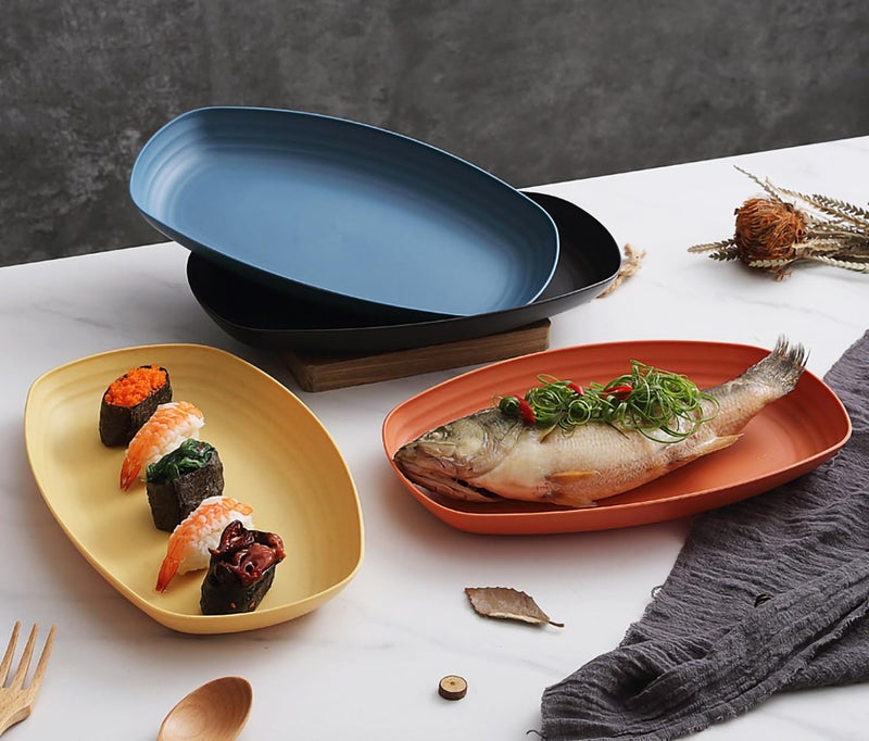 Oicia Wheat Straw Sushi Serving Plates Sushi Dishes Serving Set Dumpling Plate Japanese Sushi Platter Serving Plate Tableware Serving Dishes Sushi Plates Serving Platter Set (Yellow, Pack of 6) - Image 3