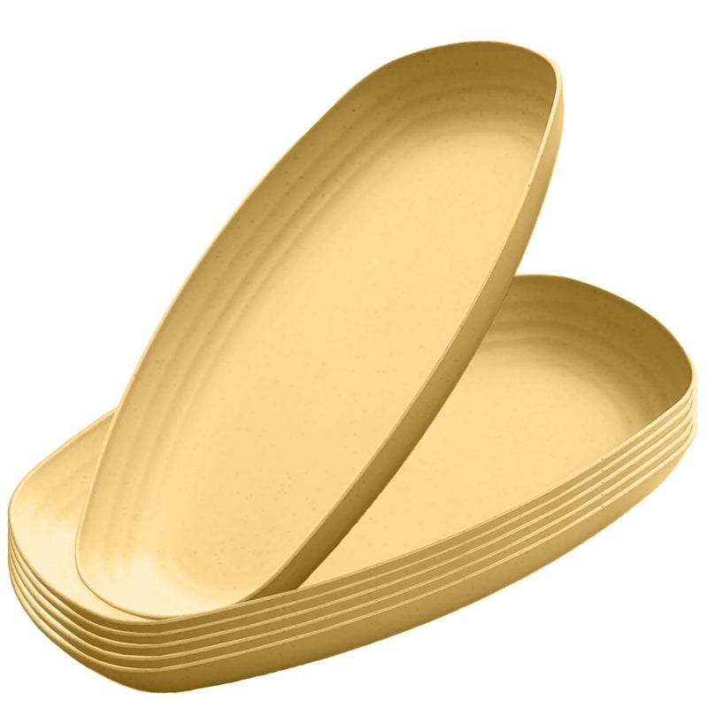 Oicia Wheat Straw Sushi Serving Plates Sushi Dishes Serving Set Dumpling Plate Japanese Sushi Platter Serving Plate Tableware Serving Dishes Sushi Plates Serving Platter Set (Yellow, Pack of 6) - Image 1