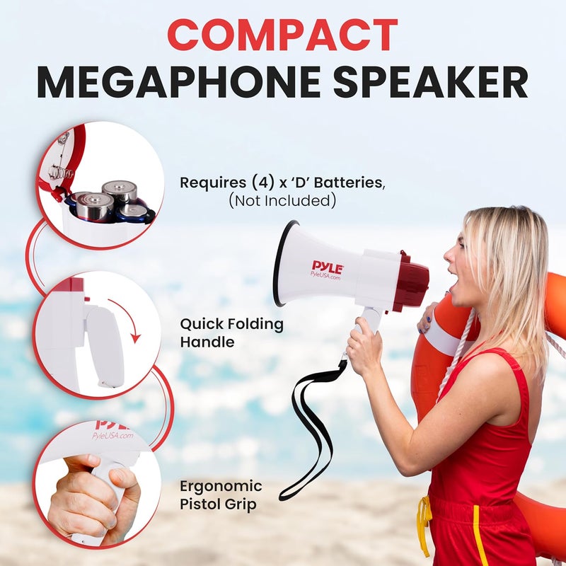 Pyle Megaphone Speaker Lightweight Bullhorn - Built-in Siren, Adjustable Volume Control and 800 Yard Range - Image 3