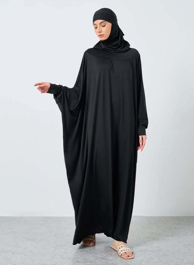 Take Two Solid Batwing Sleeve Hooded Abaya - Image 2