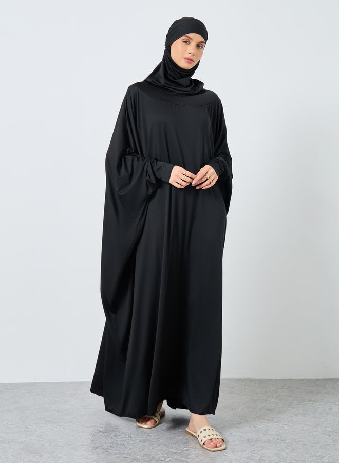 Take Two Solid Batwing Sleeve Hooded Abaya - Image 1