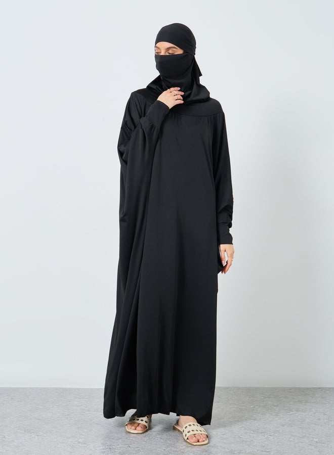 Take Two Solid Batwing Sleeve Hooded Abaya - Image 5