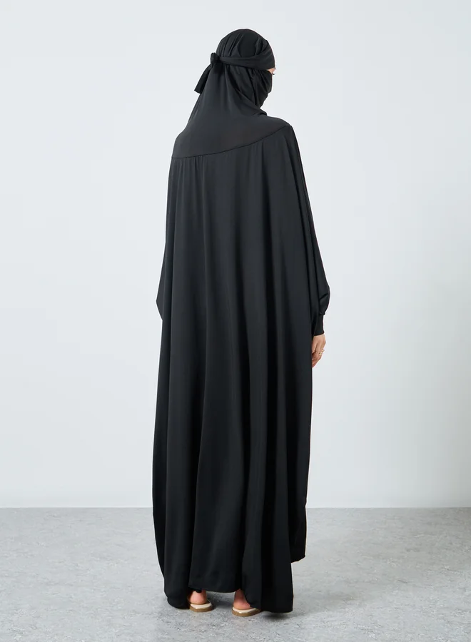 تايك تو Take Two Solid Batwing Sleeve Hooded Abaya