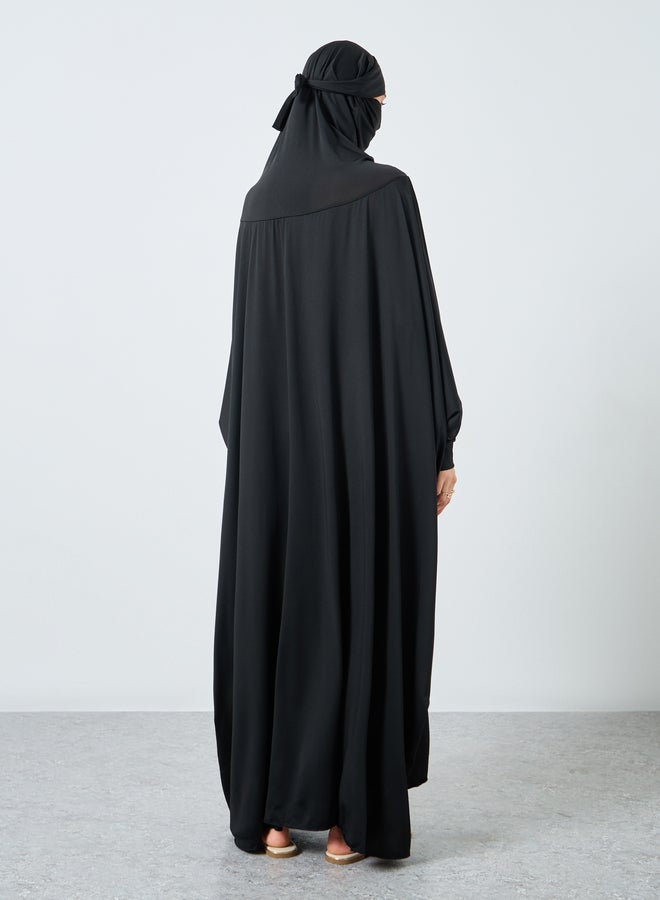 Take Two Solid Batwing Sleeve Hooded Abaya - Image 4