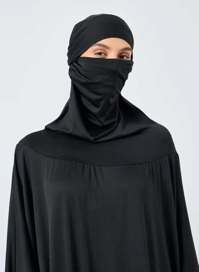 تايك تو Take Two Solid Batwing Sleeve Hooded Abaya