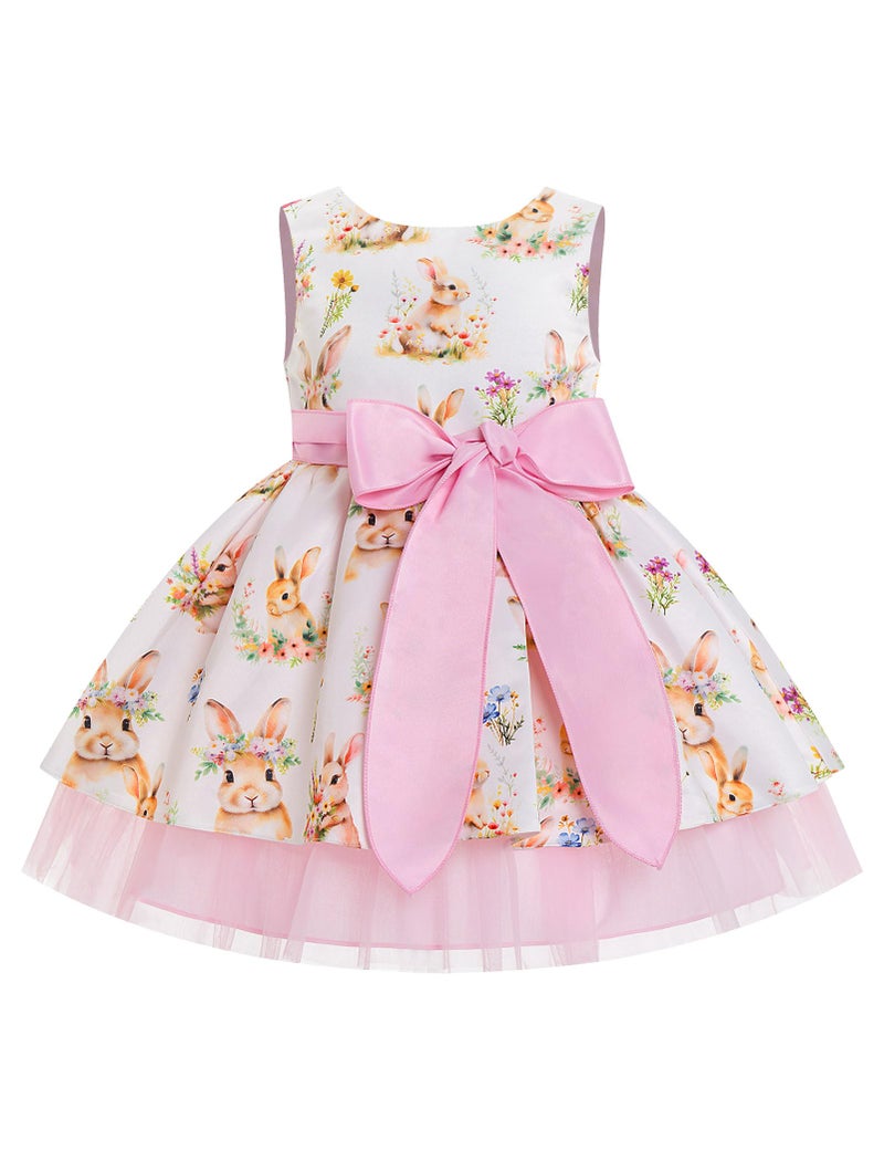 IBAKOM Baby Girl 2t 3t 4t 5t Bunny Easter Tulle Dress with Big Bow Toddler Sleeveless Smocked Back 1st Birthday Outfits Kids Flower Girl Summer Formal Pageant Dress Ball Gown Pink Bunny 5-6 Years - Image 1