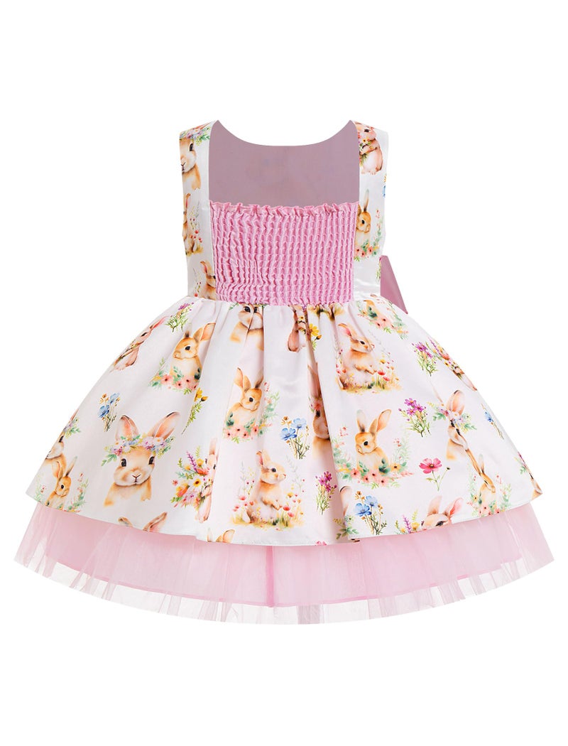 IBAKOM Baby Girl 2t 3t 4t 5t Bunny Easter Tulle Dress with Big Bow Toddler Sleeveless Smocked Back 1st Birthday Outfits Kids Flower Girl Summer Formal Pageant Dress Ball Gown Pink Bunny 5-6 Years - Image 3