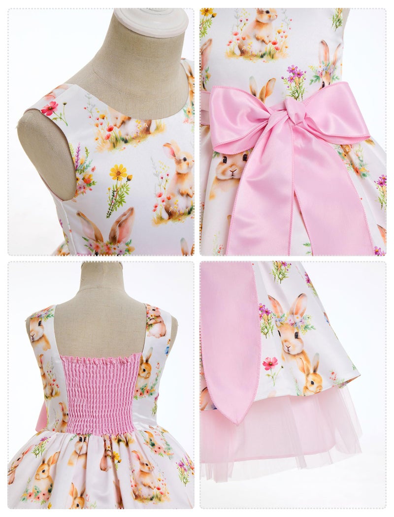 IBAKOM Baby Girl 2t 3t 4t 5t Bunny Easter Tulle Dress with Big Bow Toddler Sleeveless Smocked Back 1st Birthday Outfits Kids Flower Girl Summer Formal Pageant Dress Ball Gown Pink Bunny 5-6 Years - Image 4
