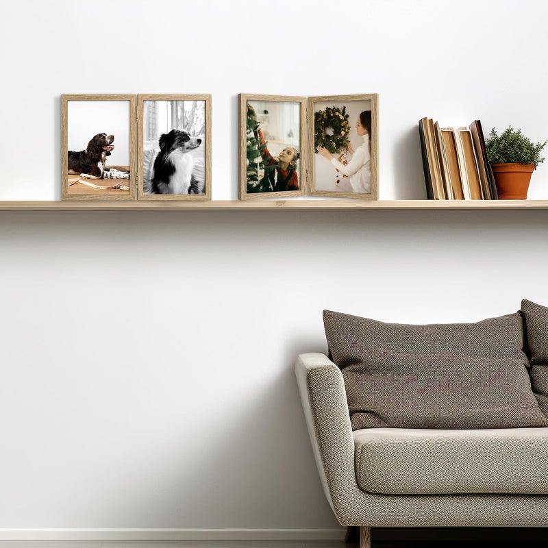 Space Art Deco 4x6 Double Hinged Frames  2 Folding Picture Frame  Stand Vertically on Desktop or Tabletop  Wood Grain - Image 5