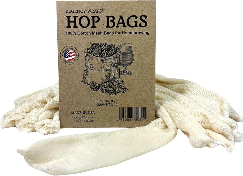 Regency Wraps أكياس نقع القفزات والحبوب، 14" (عبوة من 10)، جورب قطن ناعم لفلترة القفزات والحبوب والتوابل لملحقات صناعة البيرة والنبيذ والسيدر - Image 1