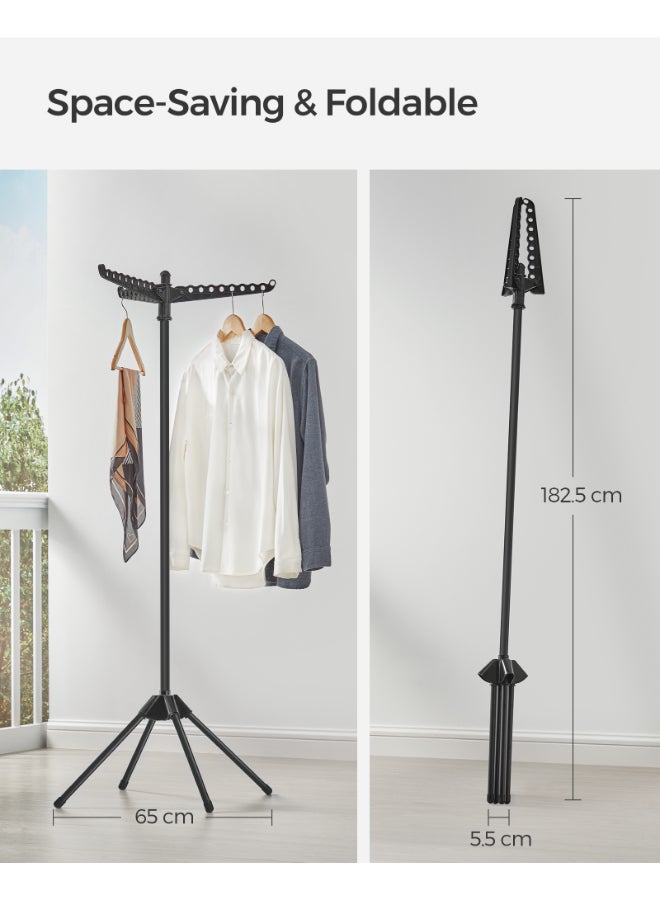 SONGMICS حامل الملابس من سونغميكس، رف تجفيف الملابس مع 3 أذرع دوارة لتعليق الملابس، رف غسيل داخلي قابل للطي بأربعة أرجل، مصنوع من الفولاذ المقاوم للصدأ، يتسع لـ 27 قطعة من الملابس، بارتفاع 150 سم، باللون الأسود - Image 3
