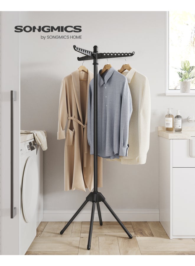 SONGMICS حامل الملابس من سونغميكس، رف تجفيف الملابس مع 3 أذرع دوارة لتعليق الملابس، رف غسيل داخلي قابل للطي بأربعة أرجل، مصنوع من الفولاذ المقاوم للصدأ، يتسع لـ 27 قطعة من الملابس، بارتفاع 150 سم، باللون الأسود - Image 2