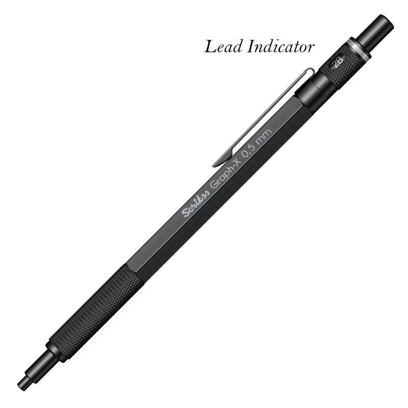 Scrikss GraphX 05mm Mechanical Pencil with 2B Lead 1 Tube of 24 Leads Brass Body with Matte Black Finish Interchangeable Mini Eraser 71288 - Image 5
