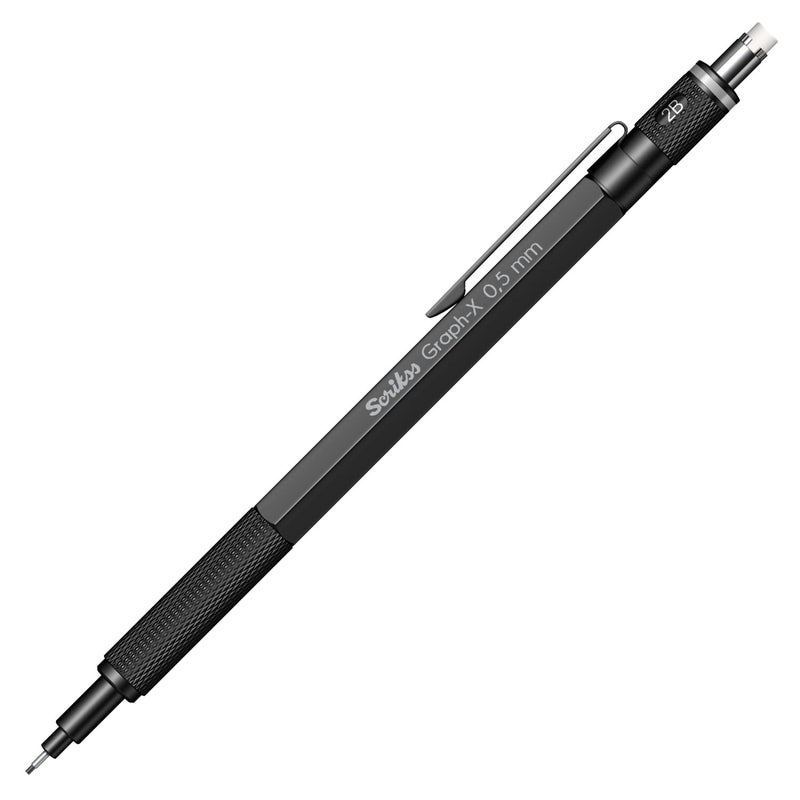 Scrikss GraphX 05mm Mechanical Pencil with 2B Lead 1 Tube of 24 Leads Brass Body with Matte Black Finish Interchangeable Mini Eraser 71288 - Image 4