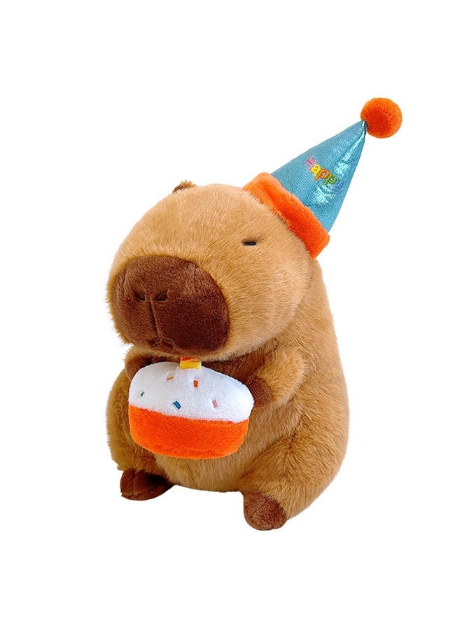 Ditucu Cute Capybara Plush with Happy Birthday Hat Holding Cake Soft Capibara Stuffed Animal Plushies Toys for Birthday Gifts Party Decoration for Kids Brown 8.6 inch - Image 1