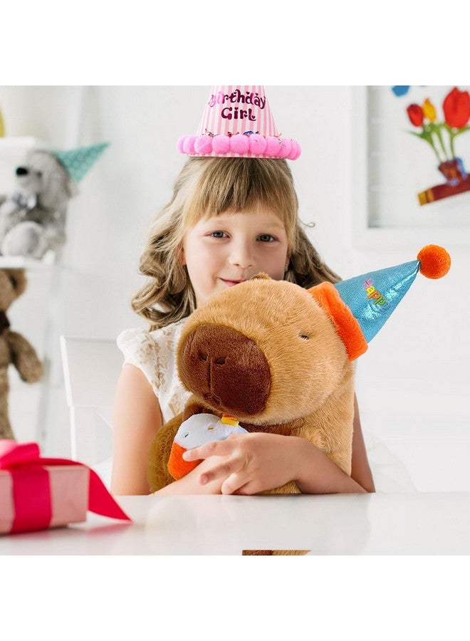 Ditucu Cute Capybara Plush with Happy Birthday Hat Holding Cake Soft Capibara Stuffed Animal Plushies Toys for Birthday Gifts Party Decoration for Kids Brown 8.6 inch - Image 2